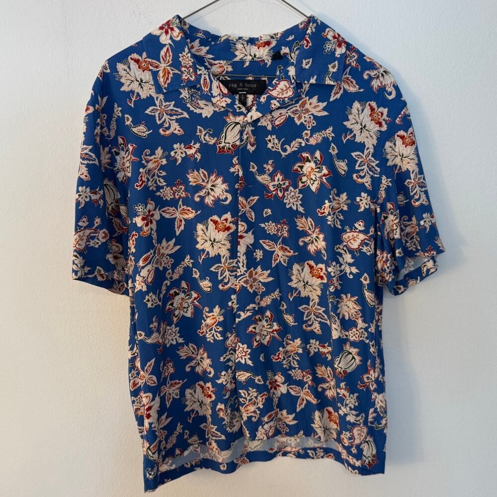 Rag & Bone Avery Floral Voile Blue Shirt Men’s Size S Resort Vacation Camp